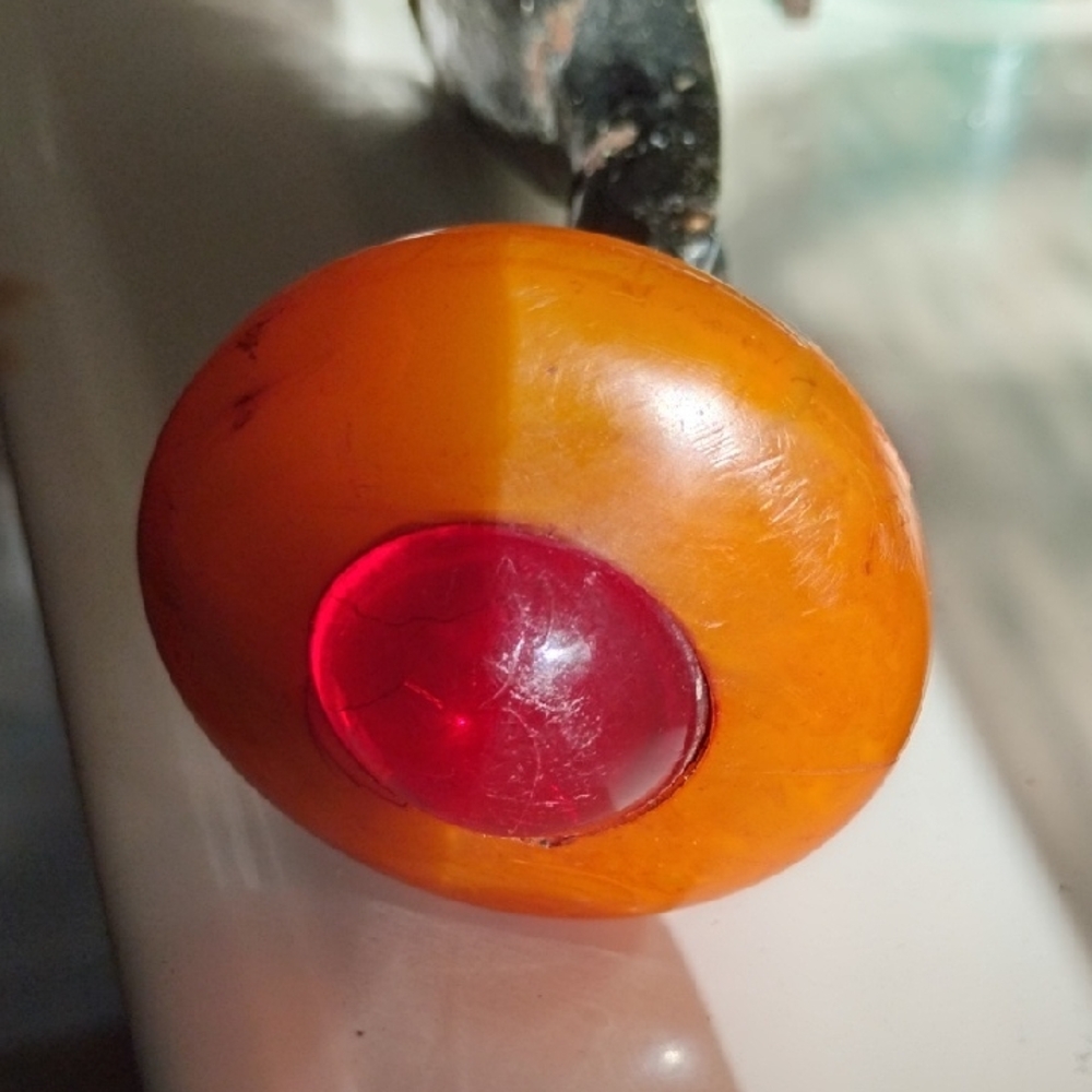 Shift Knob Harley Vintage Orange and Red Bakelite Ring